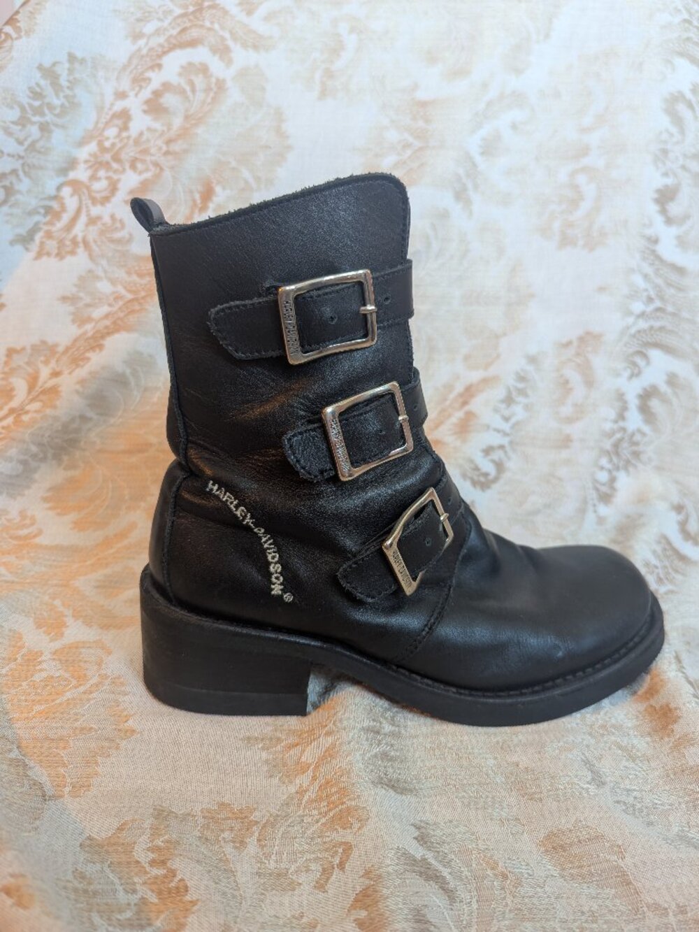Harley Davidson Motorcycle Black Leather Multi Strap Buckle Square Toe Boots 6.5 - Picture 2 of 10